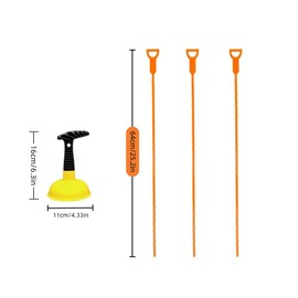 Sink Plunger with 3 Drain Clog Remover Tools – Compact Manual Plunger and Flexible Drain Snakes for Unclogging Bathroom, Kitchen, and Shower Drains