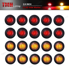 TMH 3/4 Inch Mount 10 pcs Amber + 10 pcs Red LED Clearance Bullet Side LED Marker Lights for Trailer Truck RV Car Bus Van (Pack of 20)
