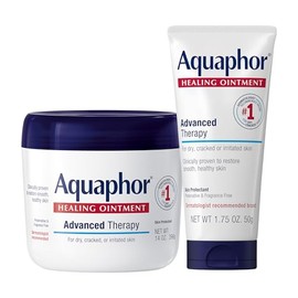 Aquaphor Ungüento curativo terapia avanzada protector de la piel, kit de cuidado de la piel, hidratante corporal para piel seca, cortes y quemaduras menores, cutículas secas, talones agrietados, manos y labios, tarro de 14 onzas + tubo de 1.75 onzas