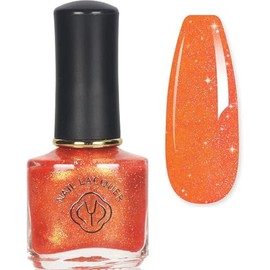 Glitter Nail Polish, Orange Pearl Nail Polish, Shimmer Holographic Mermaid, Shine Pearlescent Fast Dry Nail Art Gifts for Women, Glimmer Nail Art Varnish All Seasons, No Bake Breathable, 10ml