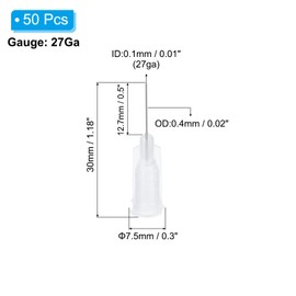 PATIKIL 27Ga x 0.5 Inch Dispensing Needle Tips, 50Pcs Stainless Steel and Plastic Glue Needle Tube Blunt Tips with Luer Lock for Glue Oil Applicator, White