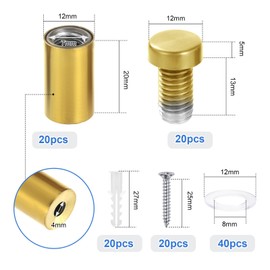 Faankiton Pack of 20 Spacer Screws Advertising Screw Stainless Steel Spacer Wall Advertising Screw Nails Signs Spacers Sign Holder Stainless Steel Glass Spacer (12 x 25 mm)