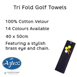 aztex Tri-Fold Golf Towel with Carabiner Clip, Cotton Velour, 590gsm, Black