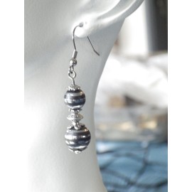 Stainless steel necklace and earrings set with black and chrome Hematite beads pendant and Tibetan beads