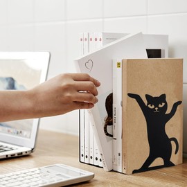 Decorative Bookends, Black Cat Book Ends Heavy Book Supports, Non-Skid Book Stoppers Unique Bookends Decor for Office Home School Desk 1pair L4.53 x D2.95 x H 6.89"