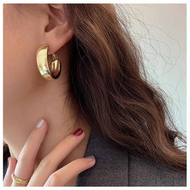 Cimenexe Punk Hollow Circle Stud Earrings Gold Wide Hoop Earrings Chunky C Shape Hoop Earrings Thick Open Circle Jewelry for Women and Girls Gifts