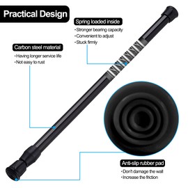 SIQUK 6 Pack Tension Rods Adjustable Spring Cupboard Bars Black Extendable Rod for Wardrobe Bookshelf Bathroom (Black, 30-50cm)