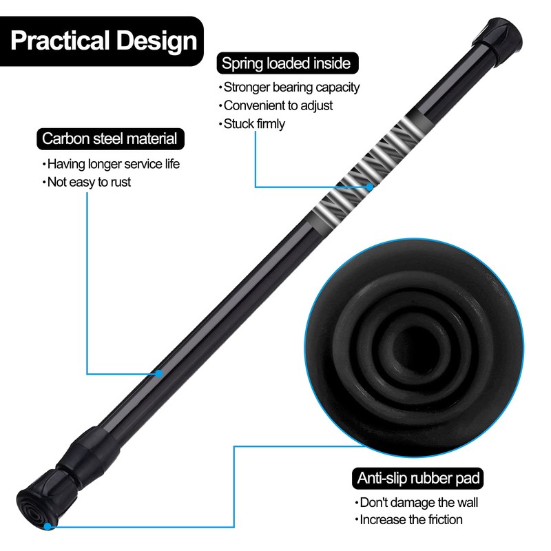 SIQUK 6 Pack Tension Rods Adjustable Spring Cupboard Bars Black