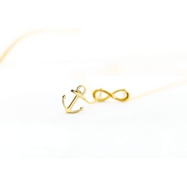 ELBLUVF 18K Stainless Steel Gold Rose Gold Plated Hope Anchor and Infinity Lariat Y Necklace For Women (Gold)