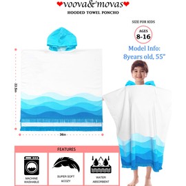VOOVA & MOVAS Hooded Beach Towel for Boys| Girl | Teens (8-16Years), 100% Cotton Thick Poncho Towel Robe for Big Kids, Perfect for Pool, Beach,Waves Tassels