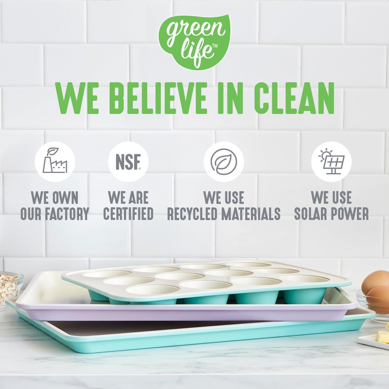 GreenLife 12-Cup Muffin Pan, PFAS-Free Healthy Nonstick Baking Tray, 11.4"
