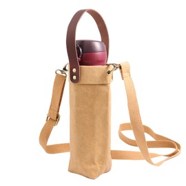 Water Bottle Carrier with Strap,Washed kraft Paper Water Cup Sleeve for 17/20oz Insulated Water Bottle,for Walking Hiking Camping Gym (Khaki-11.8inches high)