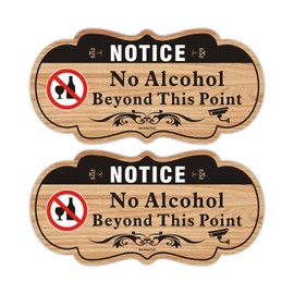 2 Pcs No Alcohol Beyond This Point Sign 12x6 inch, Acrylic No Alcohol Allowed Warning Print Decal Sticker Easy to Install and Read for Indoor/Outdoor Yard House Business Restaurant Pool