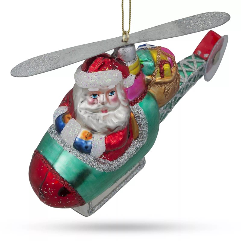 BESTPYSANKY Santa Claus Helicopter Pilot Glass Christmas Ornament 5 Inches
