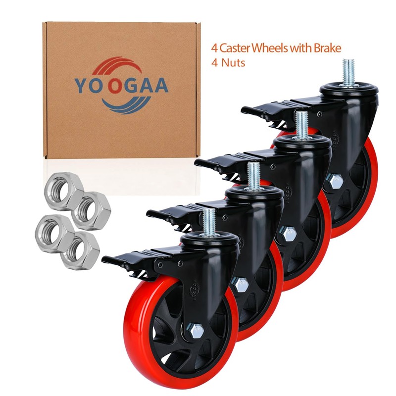 YOOGAA Caster Wheels 5 inch Total Locking Stem Casters 1/2"-13