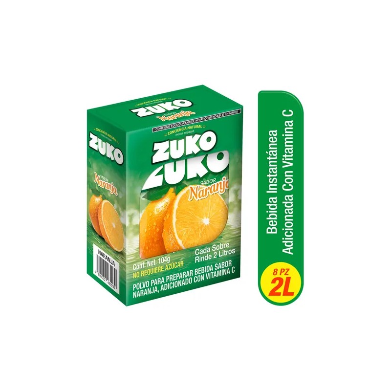 Zuko Naranja,bebida En Polvo 8 Sobres/13g, Rinde 2l C/u