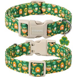 DOGWONG Green Dog Collar- Cute Trefoil Flower Dog Collars Adjustable St. Patrick's Day Puppy Clover Dog Collar for Small Medium Large Dogs S