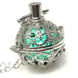 UMBRELLALABORATORY Steampunk FIRE Necklace - Pendant Glow Locket - Great Gifts for Mother, Father, cute magical Jewelry-Silver Teal