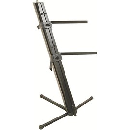MR DJ PRO KS1000B Professional 2-Tier Column Keyboard Stand Silver W 5/8" Mic Mount Black