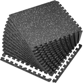 SUPERJARE SUPERJARE 0.56' Thick 12 Pcs 48 Sq Ft Rubber Top Exercise Equipment Mats, High Density EVA Foam Mats with Rubber Top, Interlocking Gym Flooring for Home Gym, Protective Workout Mat, Black/Grey