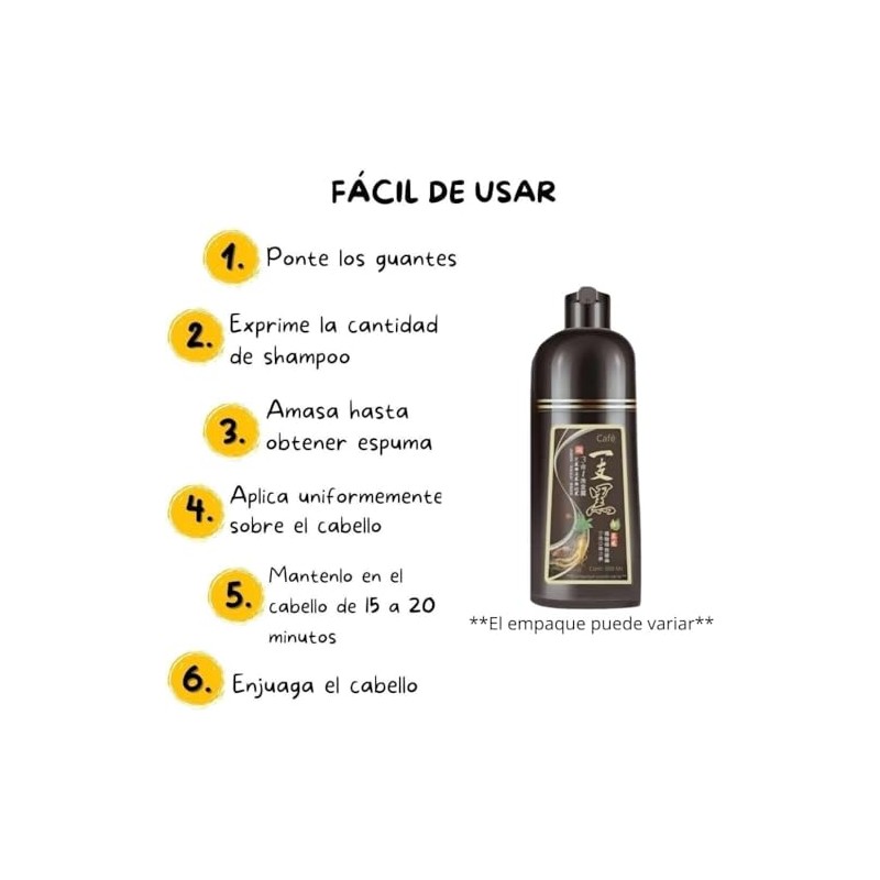 CAFÉ- Shampoo Tinte Instantáneo Para Cabello, Castaño, Con Extracto de