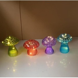 Nacome Mushroom Night Light for Kids: Set of 4 Colored Cute Glass LED Bedside Desk Lamp Nursery Decor for Bedroom Baby Room Living Study - Birthday Gifts for Women Mon Girl Boy