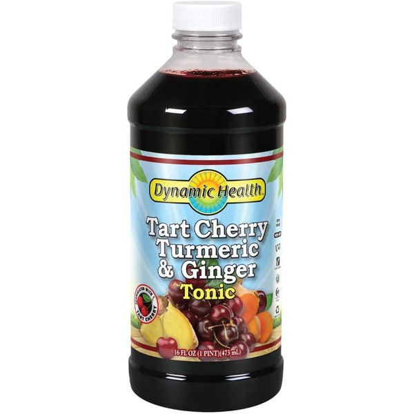 Dynamic Health Tart Cherry Juice Tonic with Turmeric & Ginger | Vegetarian and Kosher | Key Compounds | 16 oz, 16 Serv