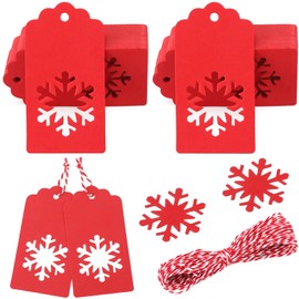 G2PLUS Christmas Labels Tags, 100 PCS Red Christmas Tags for Presents - Plain Christmas Labels with String - Xmas Gift Tags for Christmas Presents, Gift Wrapping & Decorating Tree