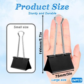 JJUNW 3in Extra-Large Black Binder Clips, 24 Pack Jumbo Heavy-Duty Paper Clamps, Office Binder Clips 75mm Width for Paper Documents School Office Home Supplies Organization