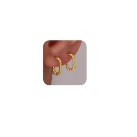 Gold Stud Earrings for Women Fashion, Cute Small Huggie Earring for Minimalist Gift, Dainty Twisted Gold Jewelry