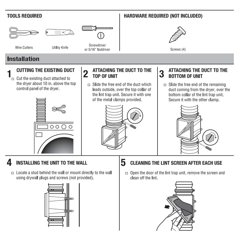 Dryer Duct Lint Trap, Extra Heat Dryer Saver,Accommodates 4" Transition