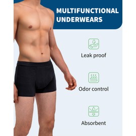 REELINDRY Washable Incontinence Underwear for Men, 2.3 oz Absorbent Leak Proof Odor Control Briefs with Covered Waistband (Dark Gray-Black, M)