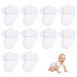 EujRcf 10 Pairs Plain Baby Socks, White Cotton Baby Socks, Unisex Toddler Socks, Soft, Baby Sock 0-3 Months, Baby Girl & Boy Gifts