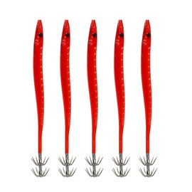 FUNKS Pradzuno 5.5 inches (14 cm), Set of 5, Squid Zuno, Fluorescent, Squid Sabiki, 5.7 inches (14.5 cm), 5.5 inches (140 mm) (Red)