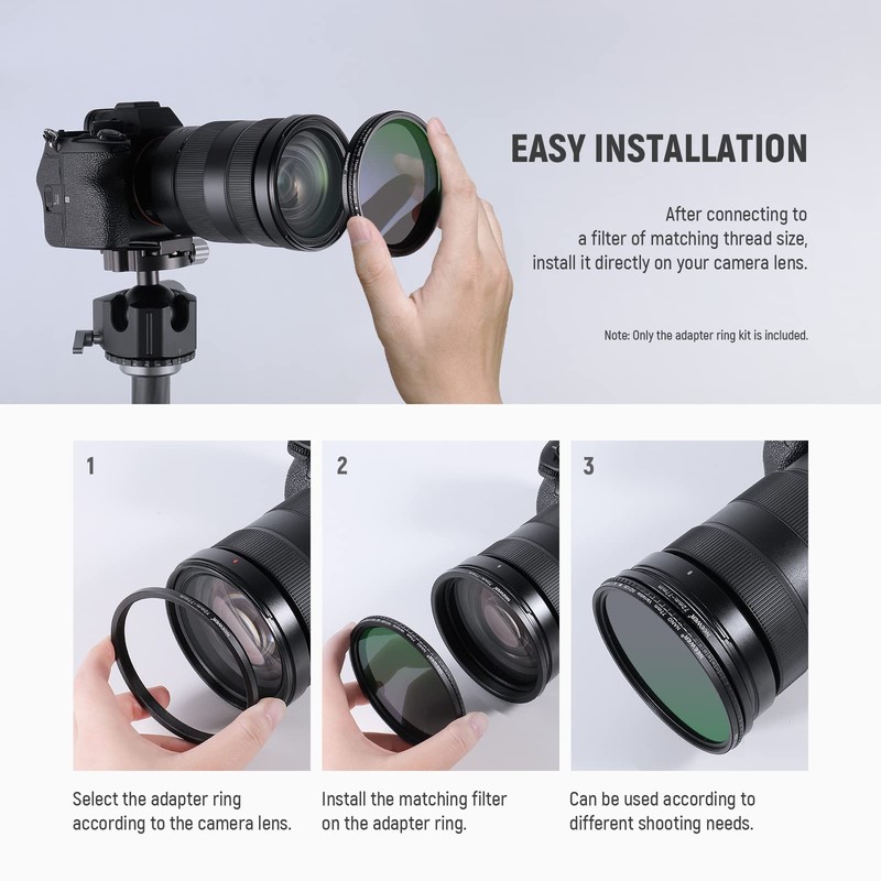 NEEWER® Filter Step Up Ringe-Set 49-52-55-58-62-67-72-77mm-49mm 7pcs 77mm Sonnenblende