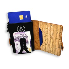 Assisi Style Card Holder, Pop-Up Card Wallet in Vegan Cork with Money Clip - Slim RFID Card Holder for Men and Women - Minimalist Credit Card Ridge Wallet (Rustic Striped)