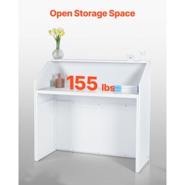VEVOR Reception Desk, 46 Inch Rectangular Front Counter Table, Office Reception Desk, Retail Counter and Front Reception Counter, for Checkout, Lobby, Beauty Salon and Office, White