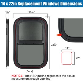OUTPRIZE Vertical RV Window, 14" W x 22" H Tinted Sliding RV Window with Net Screen and Trim Ring, Suitable for 15/16" or 1-3/8" and Slightly Thicker Up to 1/16" Walls, DOT Approved