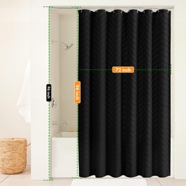 TURKIO Extra Long Black Boho Shower Curtain 96 Inch Black Tufted Chevron Striped Fabric Shower Curtains for Bathroom Modern Shabby Chic Waterproof Cloth Shower Curtain Set with Hooks