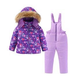 Hiheart Little Girls 2 Piece Snowsuit Warm Hooded Ski Jacket and Pants Set 4T Purple Flower