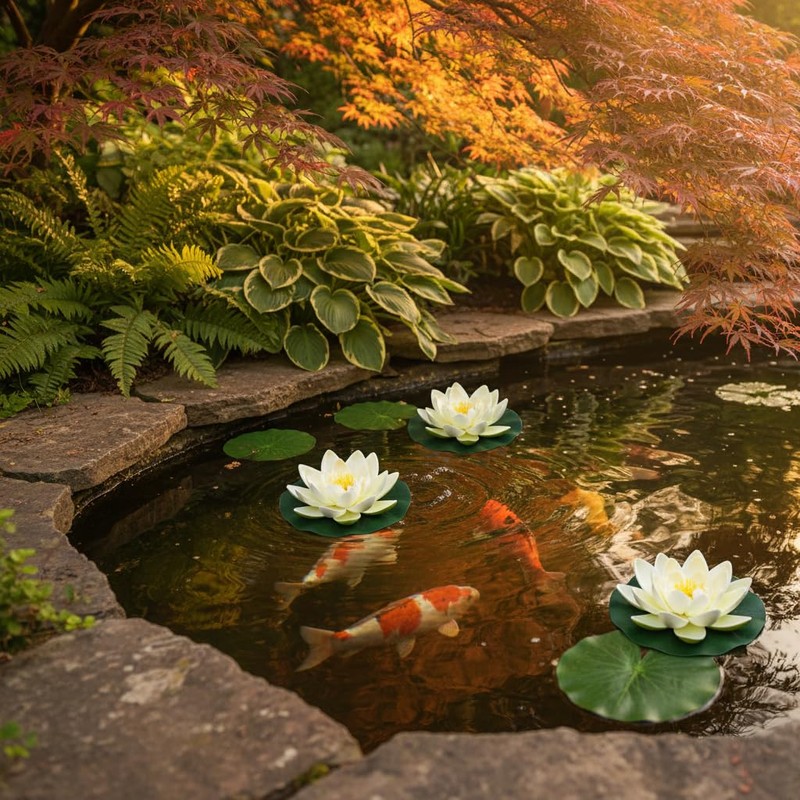 4Pcs Artificial Flowers Water Lily Foam Lotus Flower Pond Decor