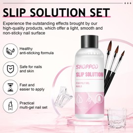 SHOPPGO Slip Solution Polygel, Poly Gel Slip Solution Nail Kit, Polygel Nail Liquid Slip Solutions 75ml, 5PCS Nagelspitzen Clip, 3 Nail Brush, 1 Kristallbecher, 100 Reinigungsblätter