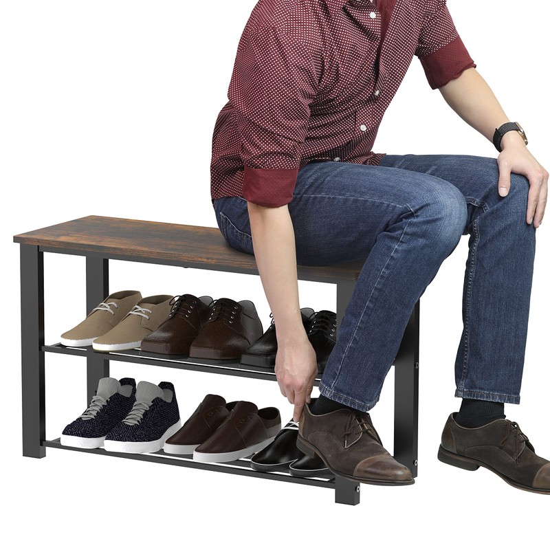 Simple Houseware Wood Top Shoe Storage Bench for Entryway, Rustic