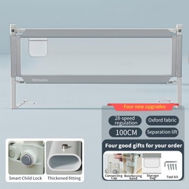 Mahousky Bed Rail, Height Adjustable Toddler Protection Guard with Storage Pocket and Double Safety Lock, Vertical Lifting Anti-Fall Beds Mesh Guardrail for Toddlers Kids (74.8 inch(1 Side))
