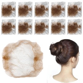 QIANCAIWANG 10 Pcs Invisible Hair Nets for Catering, Hair Bun Nets, Elastic Edge Mesh Hair Nets for Women, Girls,Food Service Workers (Coffee)