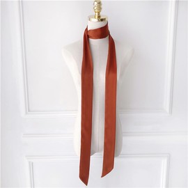 GUZOSJO Solid Color Long Neckerchief Pure Skinny Scarf Necktie Handbag Wrap Handle Satin Belt (Burnt Orange)