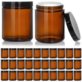KEYWING 30Packs Amber Glass Jars with Black Lids, 8 oz Empty Cosmetic Jars with Inner Liners, Round Lotion Containers for Cream, Powders and Ointments