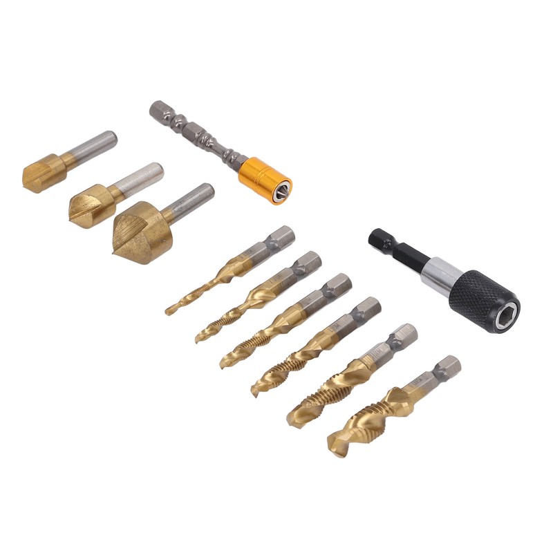 11Pcs Chamfer Drilling Tools Woodworking Ti Coated Step Drill Bits