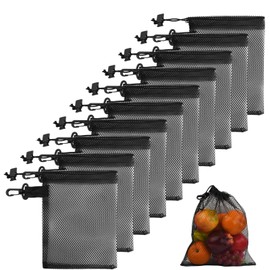 Pack of 10 Black Mesh Bags with Drawstring Nylon Fabric Bag with Drawstring Golf Ball Mesh Shoe Bag Laundry Bag Storage Bag for Beach Toy Basketball Football, s, vacation