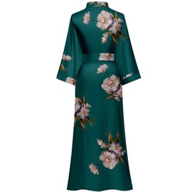 Women's Long Satin Robes Long Silk Robes Floral Silky Kimono Robes Dressing Gown, One Size